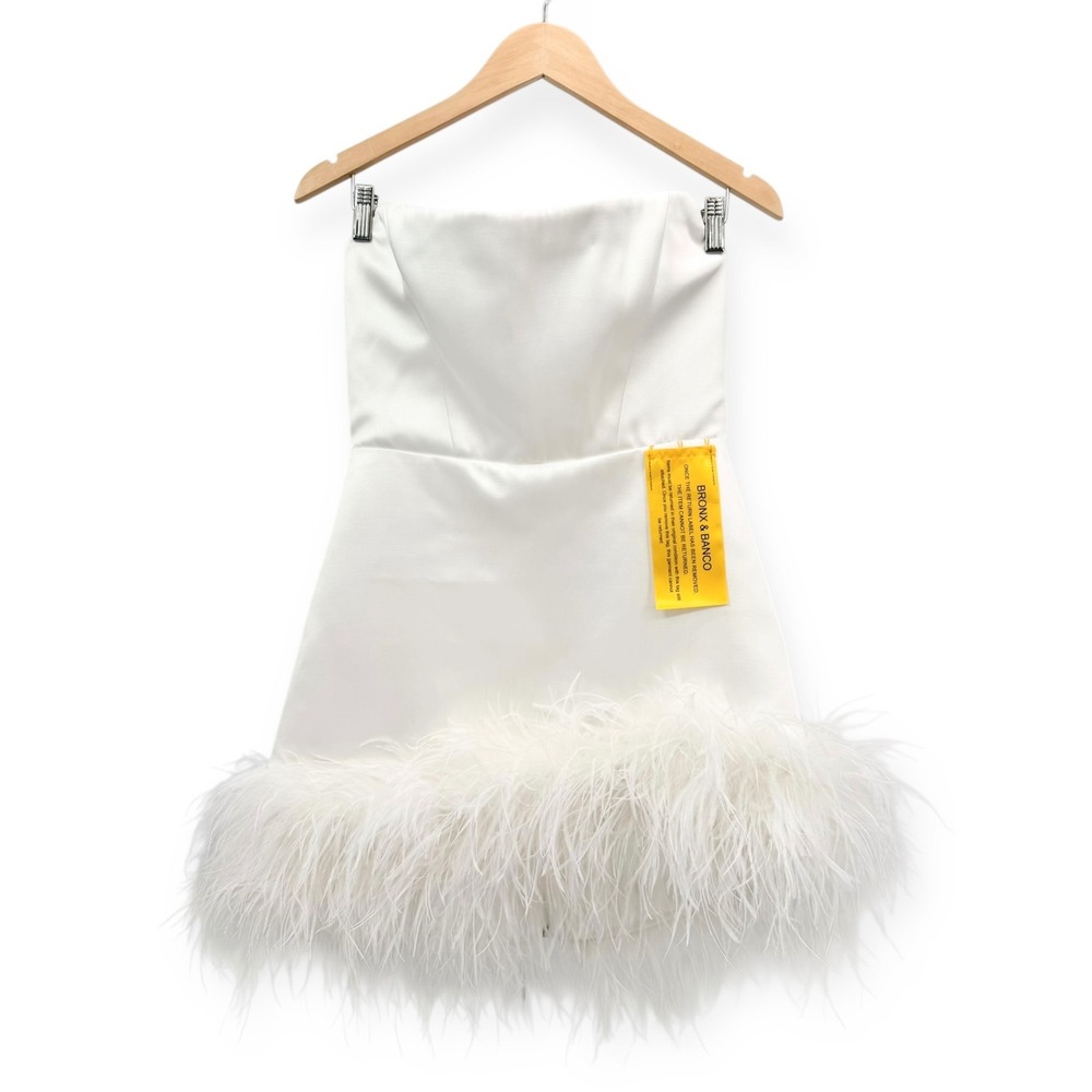 NWT Bronx and Banco Fiora Feather-Trimmed Strapless Mini Dress $950 - Size US 8 - Picture 6 of 13
